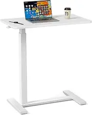 Mobile Standing Desk, Pneumatic Height Adjustable Rolling Laptop Table, Gas Lift Bedside Table, Sit to Stand Computer Desk with Hidden Wheels for Home, Office, Medical (White)