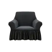 SOGA 1-Seater Dark Grey Sofa Cover Couch Protector with Ruffled Skirt