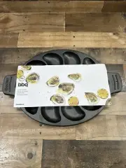 New Crate & Barrel By Outset Oyster Grill Pan 12 Cavities Black Cast Iron