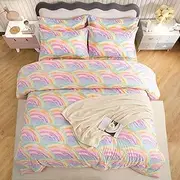 SDY 7PCS Rainbow Comforter Set Queen Size Cute Printed Comforter Sets Bed in a Bag for Toddler,Girls Boys and Kids, with Comforter, Flat Sheet, Fitted Sheet and Pillowcases & Shams
