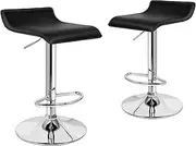 ALFORDSON 2pcs Bar Stool PU Leather Kitchen Barstools with Swivel Backless Seat in 53-73cm Adjustable Height Home Counter Dining Chairs with Footrest & Floor Protector (Saxton Black)