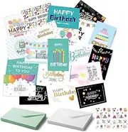 24Pcs Happy Birthday Cards with Colored Envelopes Birthday Cards Bulk with Short Generic Message Inside 24 Unique Designs 8x6 inches Birthday Cards Assortment for Family Kids Friends and Office Celebrations (S665)