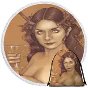 Magical Chalice Antlers and Oak Leaves Woman Round Beach Towel
