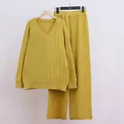 Womens Knitted Wide Leg Pants Sweater Suit Set Loose Fitting Thick Two-piece Set