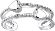 [SILVEGO] JJJTR0009 - Women 925 Sterling Silver Toe Ring with Hearts, Silver