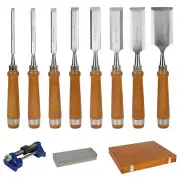 8 Pcs Wood Chisel Set, Wood Turning Tools with Honing Guide, Sharpening Stone...