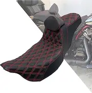 HDBUBALUS Motorcycle 2-up Seat Driver Passenger Touring Seat with Backrests for Harley Electra Glide Classic Street Glide Road Glide 2009-later (Black with red stitching)