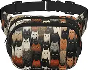 [YANYU] Cat Print Square Double Layer bag Waist Bag Trendy Pack Travel Bag with Adjustable Bel, Black, One Size