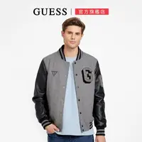 在飛比找momo購物網優惠-【GUESS】假兩件拼接休閒鋪棉棒球外套(深灰)