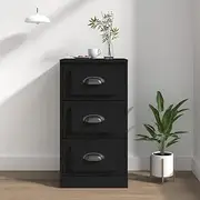 Black Sideboard Buffet Table, Modern Storage Cabinet for Dining Room, Kitchen, Shelves, Bar - Engineered Wood Furniture