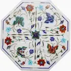 White Marble Coffee Table Top Semi Precious Stone Inlay Work Corner Table Top