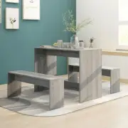 Modern Dining Furniture Set 3x Grey Sonoma Durable Dinner Table And Benches