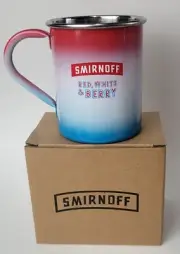 SMIRNOFF VODKA 16oz STAINLESS STEEL MULE MUG - RED, WHITE & BERRY PROMO NOS NIB
