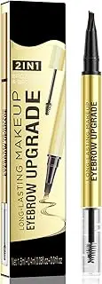 Microblading Eyebrow Pen - 2-in-1 Dual-Ended Waterproof Eye Brow Pen with 4-Fork-Tip Brow Pen and Precise Brush Create Natural Looking Defined Eyebrows Last All Day