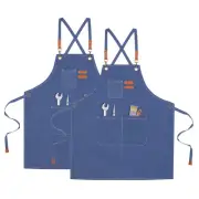 2pcs Adjustable Chef Apron Cross Back Aprons for Kitchen Cooking Painting, Blue