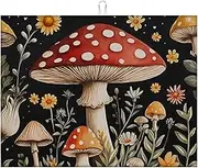 Dish Drying Mat 18×24 Inch Extra Large Absorbent Kitchen Drying Pad with Cute Mushrooms Patterns-Quick Dry/Machine Washable