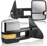 AUTOSTARSHIP Towing Mirrors Power Heated Compatible for 2007-2017 Toyota Tundra Sequoia w/Sequential Turn Signal Reverse Light Side Mirrors 2 PCS - Chrome