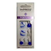 ImPRESS Press On Pedicure Toenails Blue White IMT16X