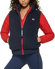 [Tommy Hilfiger] Sport Women's Active Full-Zip Cropped Jacket Vest (Navy/Rich Red, X-Small)