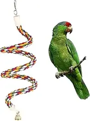 HUIRUMM Rope Perch for Parrots,1 Metre Long,Bird Hanging Perches Swings Toy,Bird Climbing CottonRope Parrot Swing Chew Toy,Brightly Colored Handmade Chew Toy, Spiral Design with Jingling Bell