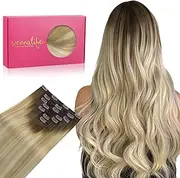 WENNALIFE Clip in Hair Extensions Real Human Hair, 18 Inch 120g 7pcs Human Hair Extensions Clip In Human Hair, Balayage Light Ash Brown to Light White Blonde Hair Extensions Clip In Real Hair Coloured