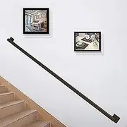 Black Staircase Handrail Complete Kit Galvanized Industrial Square Pipe Stair Railing Wall Mounted Stairs Banister Handrail for Indoor Outdoor(2ft/60cm)