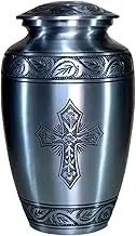 eSplanade Metal Cremation Urn Memorial Jar Pot Container | Full Size Urn for Funeral Ashes Burial | Holy Cross Printed Urn | Red-Multi - 10" Inches (Silver)
