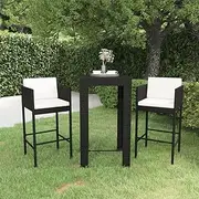 3 Piece Garden Bar Set with Cushions Poly Rattan Black Patio Bar Sets