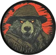 [RAILONCH] Tactical Angry Bear Print Patches, Hook and Loop Clothing Patch, Military Bear Morale Badge, for Caps Bags Vests Military Uniforms