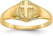 [JewelryWeb] 14ct Yellow Gold Not engraveable Teen Polished Religious Faith Cross Ring Size F