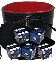 Palace Station Vegas Casino Dice Blue Polished + Real Leather Cup Wide Opening