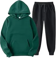 [Generic] Mens Color Matching Two Hooded Pocket Pullover Sweater Pants Set Suits Suit for Men