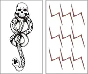 XHBTS 10 Lightning Tattoo Sticker and 20 Skull Snake Fake temporary Tattoos Sticker and 1 Silver Simple Triangular Geometry Hallow Pendant Necklace for Cosplay Costume Party Favors