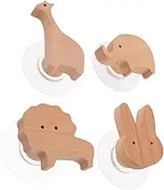 LABRIMP 4pcs Animal Hooks Wall Mounts Decorative Wooden Hooks for Bedroom Boys and Girls Bathroom Coat Hangers Hat
