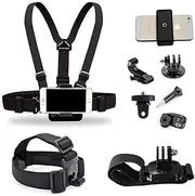 Supkeyer Cellphone Selfie Chest Mount+ Head Mount+ Wrist Mount with Clip for Gopro Hero 7 6 5 4 3+ 3 / Sony Action Cam/Xiaomi Yi Action Camera/iPhone Xs Max XR 8+ 8 7+ / Sony LG ZTE Cellphone