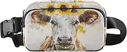 [XYMZR] Cow Sunflowers Head Fanny Pack Hip Bag Belt Bag for Women Man Fashion Waist Pack Water-repellent Crossbody Bag for Halloween Costumes Running Hiking Jogging Travel Sport, Multi-colored, one size