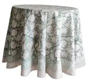 Jade 100% Cotton Boho Round Tablecloth, Block Print Floral Table Cloth Linen