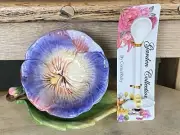 Corner Ruby Garden Collection Purple Pansy Tea Cup + Saucer Honey Bee Spoon
