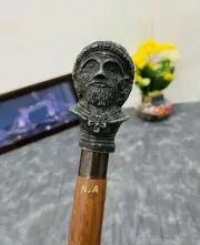Solid Old Brass Man Head handle Gentleman's Vintage for Cane Walking Black Wood