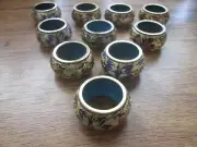 10 Vtg Cloisonne Enamel on Metal Napkin Ring Holders w Box Pale Blue Inside