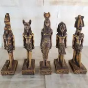 Set Of 5 Small Egyptian Goddess Isis/ Anubis/ Horus/ Osiris/ King Tut Statues