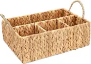 Rustic 4-Divider Wicker Storage Basket - Handcrafted Natural Water Hyacinth