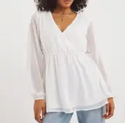 SIMPLY BE LADIES WHITE LONG SLEEVE V NECK CHIFFON BLOUSE NEW (ref 409) SALE