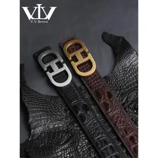 VVBrown意大利品牌正品鱷魚皮皮帶男奢侈品平滑扣真皮高檔腰帶男