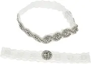 [ANDRESLAD] Floral Wedding Lace and Rhinestone for Bride Elastic Leg Band Bridal Sash Accessory White