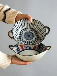 在飛比找樂天市場購物網優惠-雙耳湯碗家用新款陶瓷餐具創意網紅大碗拉面碗湯盆