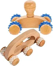 2Pcs Wooden Massage Roller Portable Neck Back Massager Foot Roller for Muscle Relaxation for Home Gym Travel Improved Circulation