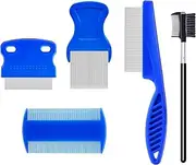 Flea Comb 5 Pieces Set, Flea Combs for Cats Flea Comb for Dogs to Kill Fleas and Eggs, Dog Cat Stainless Steel Double Sided Lice Combs, Dematting Tool for Small, Medium & Large Pets