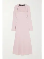 [16ARLINGTON] 16ARLINGTON - Leather-trimmed Crepe Midi Dress - Pastel pink - UK 10 UK 10 Pink