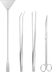 4PCS Aquarium Kit - Long Tweezers, Feeding Tongs, Scissors, Algae Scraper